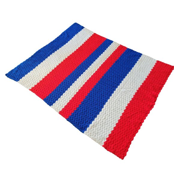 American Flag Hand Made Afghan Crochet Blanket Throw‎ Patriotic VTG USA 62"x 52" - Picture 6 of 8